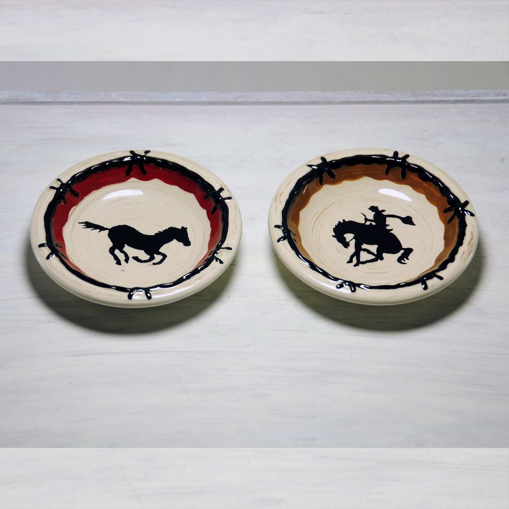 Set of 2 Sonoma Happy Trails Small Cowboy & Horse Dishes